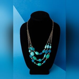 Elegant Multi-Layered Blue and Gold Necklace